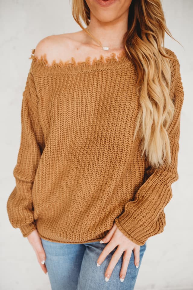 Women's Frayed Fall Pumpkin Sweater