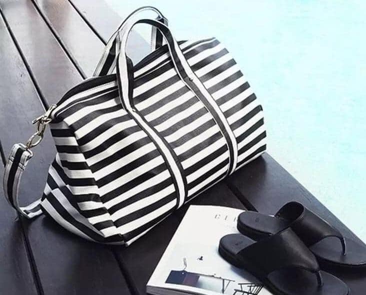 Women's Black White Striped Weekender Bag