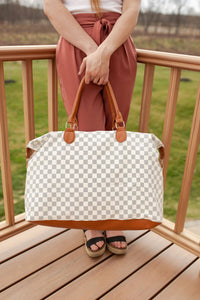 White Grey Checkered Weekender Bag