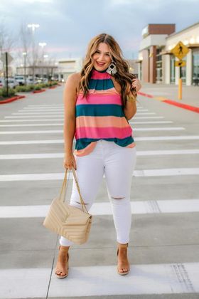 Women's Colorful Striped Halter Top 