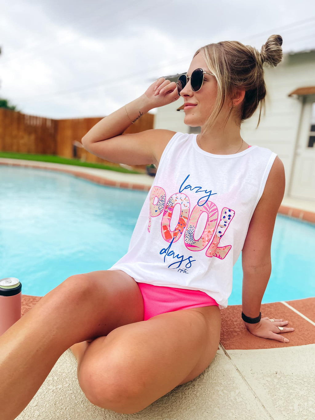 Women's White Poolside Graphic Tank Top