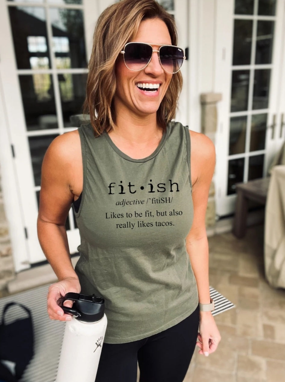 Women's Fitness Muscle Graphic Tank Olive 