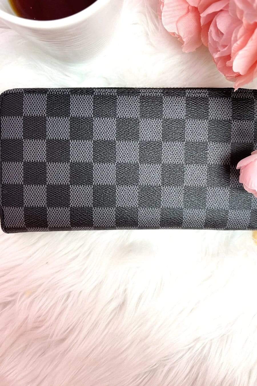 Black Checkered Zip Wallet Women's 